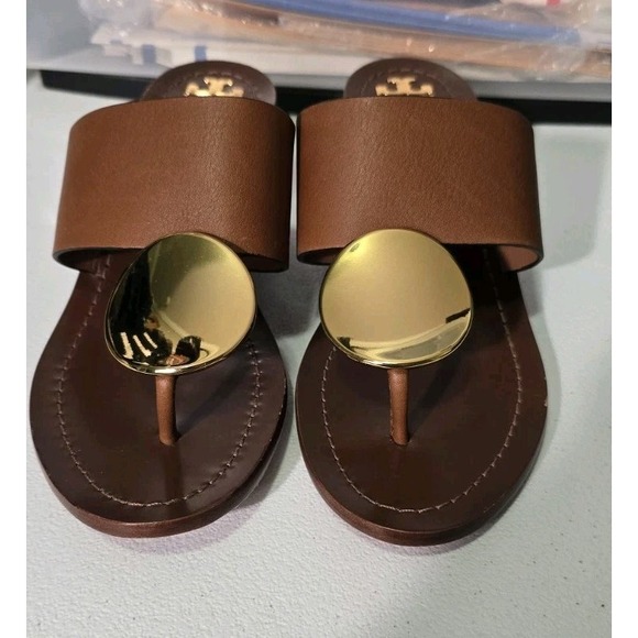 TORY BURCH sz 6.5 Patos Disc LeatherThong Mules in Mou. - Picture 2 of 10